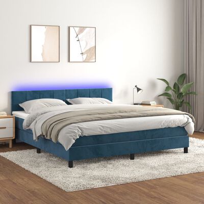 vidaXL Boxspringbett mit Matratze & LED Dunkelblau 160x200 cm Samt