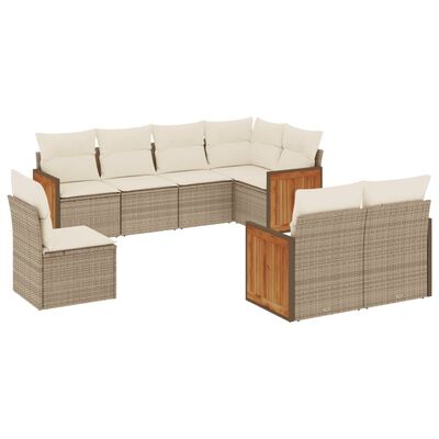 vidaXL 8-tlg. Garten-Sofagarnitur mit Kissen Beige Poly Rattan