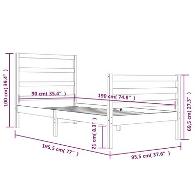 vidaXL Massivholzbett Kiefer 90x190 cm