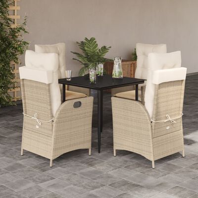 vidaXL 5-tlg. Garten-Essgruppe mit Kissen Beige Poly Rattan