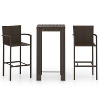 vidaXL 3-tlg. Garten-Bar-Set mit Armlehnen Poly Rattan Braun