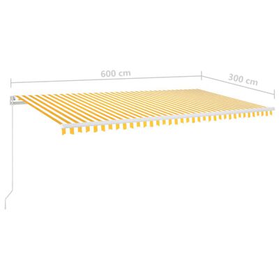 vidaXL Markise Manuell Einziehbar mit LED 600x300 cm Gelb und Weiß