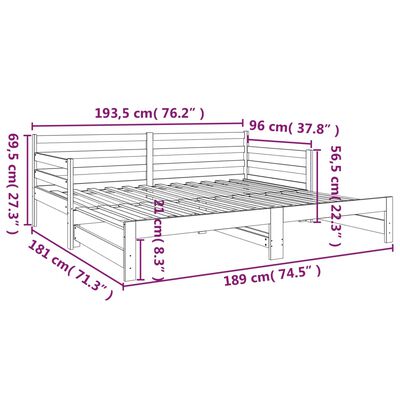 vidaXL Tagesbett Ausziehbar Grau 2x(90x190) cm Massivholz Kiefer