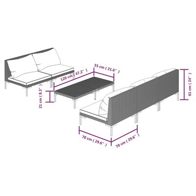 vidaXL 6-tlg. Garten-Lounge-Set mit Kissen Poly Rattan Dunkelgrau