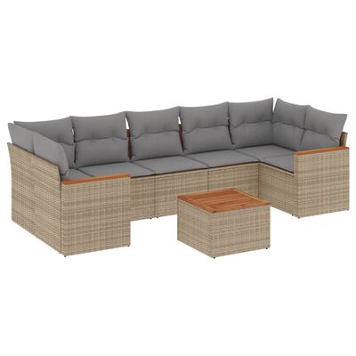 vidaXL 8-tlg. Garten-Sofagarnitur mit Kissen Beige Poly Rattan