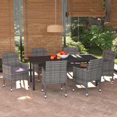 vidaXL 7-tlg. Garten-Essgruppe mit Kissen Poly Rattan Grau