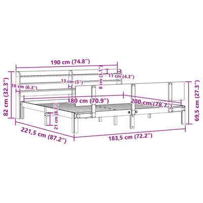 vidaXL Bettgestell mit Kopfteil ohne Matratze Weiß 180x200 cm