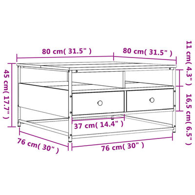 vidaXL Couchtisch Räuchereiche 80x80x45 cm Holzwerkstoff