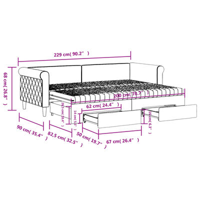 vidaXL Tagesbett Ausziehbar mit Schubladen Schwarz 80x200 cm Samt