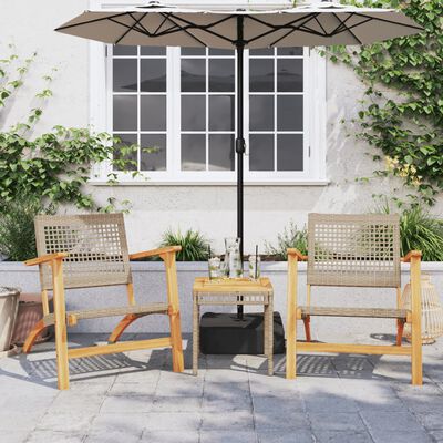 vidaXL Gartenstühle 2 Stk. Beige Poly Rattan und Akazienholz