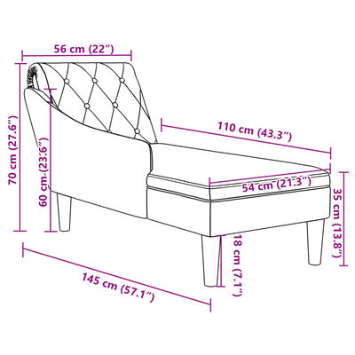 vidaXL Chaiselongue mit Kissen und Rechter Armlehne Creme Stoff