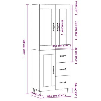 vidaXL Highboard Weiß 69,5x34x180 cm Holzwerkstoff