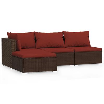 vidaXL 4-tlg. Garten-Lounge-Set mit Kissen Braun Poly Rattan