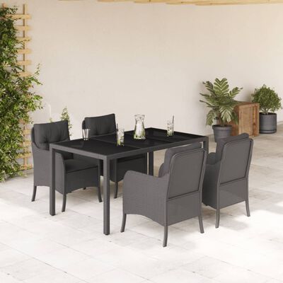 vidaXL 5-tlg. Garten-Essgruppe mit Kissen Schwarz Poly Rattan