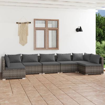 vidaXL 7-tlg. Garten-Lounge-Set mit Kissen Poly Rattan Grau