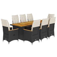 vidaXL 9-tlg. Garten-Bistro-Set mit Kissen Schwarz Poly Rattan