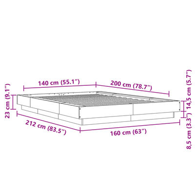 vidaXL Bettgestell mit LED Braun Eichen-Optik 140x200 cm Holzwerkstoff