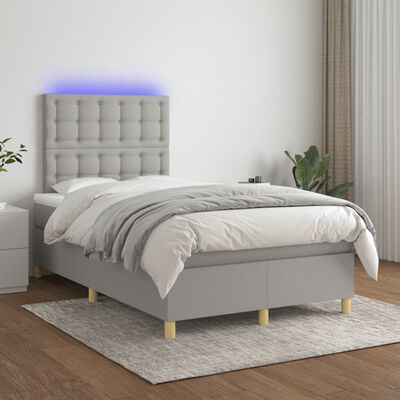 vidaXL Boxspringbett mit Matratze & LED Hellgrau 120x190 cm Stoff