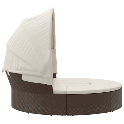 vidaXL Sonneninsel mit Dach und Kissen Braun Poly Rattan