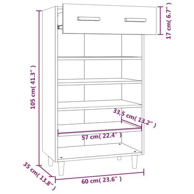 vidaXL Schuhschrank Hochglanz-Weiß 60x35x105 cm Holzwerkstoff