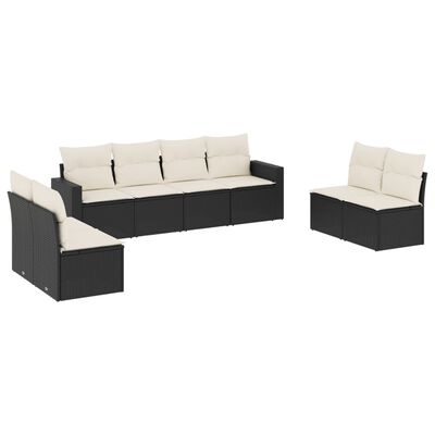 vidaXL 8-tlg. Garten-Sofagarnitur mit Kissen Schwarz Poly Rattan