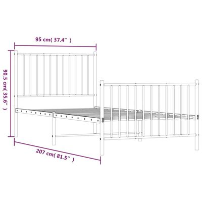 vidaXL Bettgestell mit Kopf- und Fußteil Metall Schwarz 90x200 cm