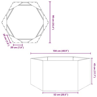 vidaXL Pflanzkübel Schwarz Sechseckig 104x90x45 Stahl