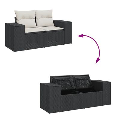 vidaXL 10-tlg. Garten-Sofagarnitur mit Kissen Schwarz Poly Rattan