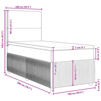 vidaXL Boxspringbett mit Matratze Creme 100x200 cm Stoff