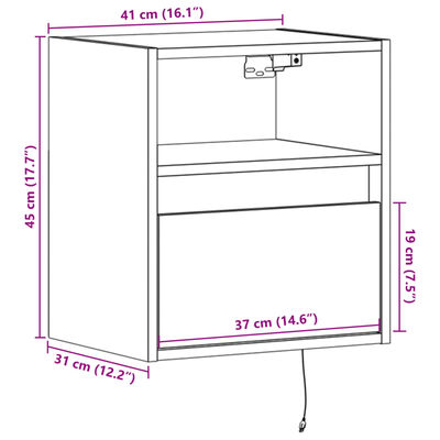 vidaXL TV-Wandschrank mit LED-Beleuchtung Eichen-Optik 41x31x45 cm