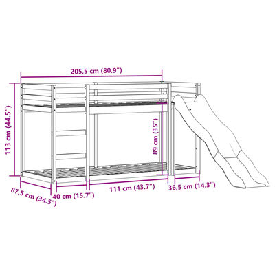 vidaXL Etagenbett mit Rutsche und Leiter 80x200 cm Massivholz Kiefer