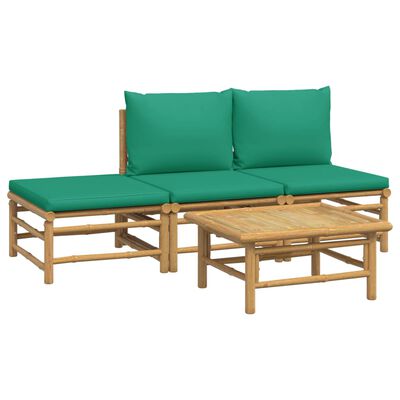 vidaXL 4-tlg. Garten-Lounge-Set mit Grünen Kissen Bambus