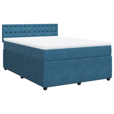 vidaXL Boxspringbett mit Matratze Blau 140x190 cm Samt