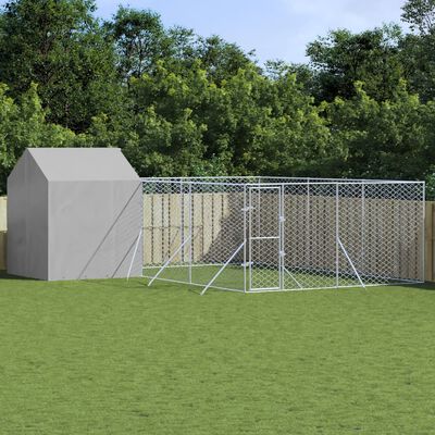 vidaXL Outdoor-Hundezwinger mit Dach Silbern 6x6x2,5m Verzinkter Stahl