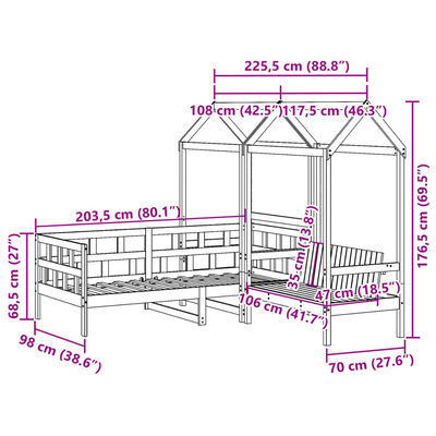 vidaXL Tagesbett Set mit Dach 90x200 cm Massivholz Kiefer