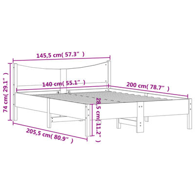 vidaXL Massivholzbett ohne Matratze Weiß 140x200 cm Kiefernholz