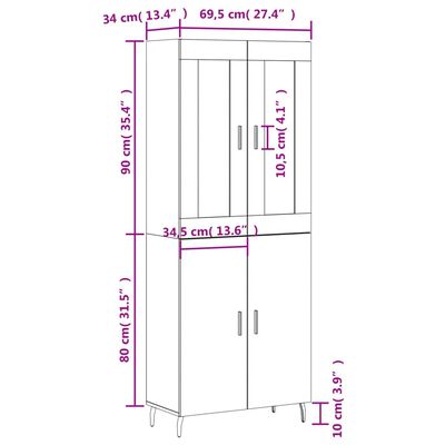 vidaXL Highboard Schwarz 69,5x34x180 cm Holzwerkstoff