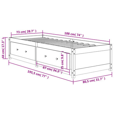 vidaXL Tagesbett Wachsbraun 75x190 cm Massivholz Kiefer