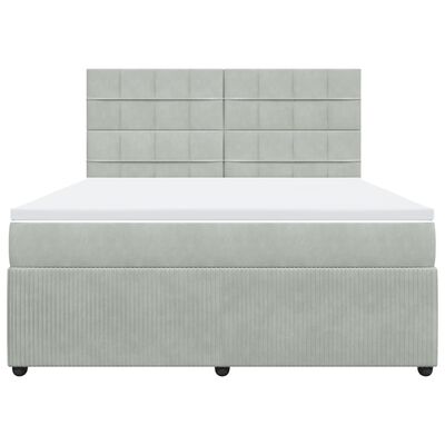 vidaXL Boxspringbett mit Matratze Hellgrau 180x200 cm Samt