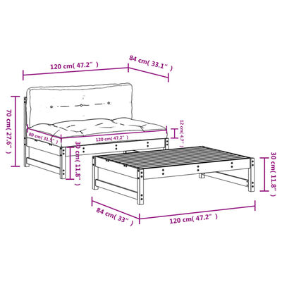 vidaXL 2-tlg. Garten-Lounge-Set mit Kissen Honigbraun Massivholz