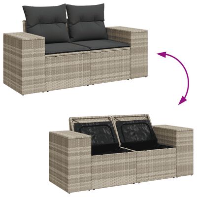 vidaXL 9-tlg. Garten-Sofagarnitur mit Kissen Hellgrau Poly Rattan