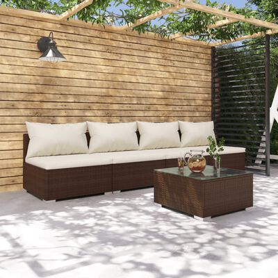 vidaXL 5-tlg. Garten-Lounge-Set mit Kissen Poly Rattan Braun