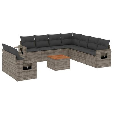 vidaXL 10-tlg. Garten-Sofagarnitur mit Kissen Grau Poly Rattan