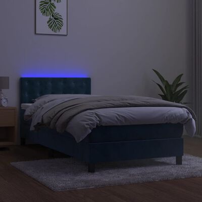 vidaXL Boxspringbett mit Matratze & LED Dunkelblau 80x200 cm Samt