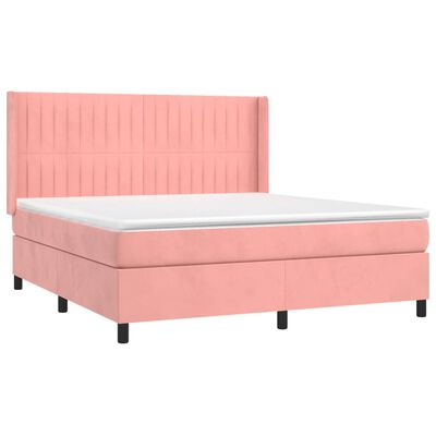 vidaXL Boxspringbett mit Matratze & LED Rosa 160x200 cm Samt