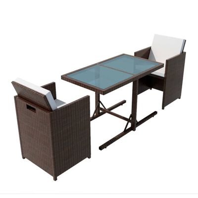 vidaXL 3-tlg. Bistro-Set mit Kissen Poly Rattan Braun