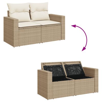 vidaXL 10-tlg. Garten-Sofagarnitur mit Kissen Beige Poly Rattan