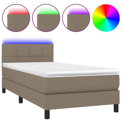 vidaXL Boxspringbett mit Matratze & LED Taupe 90x200 cm Stoff