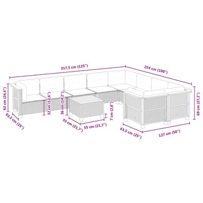 vidaXL 10-tlg. Garten-Sofagarnitur mit Kissen Grau Poly Rattan