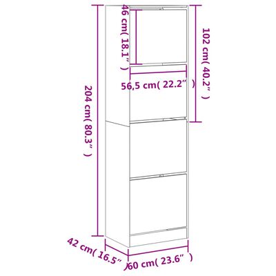 vidaXL Schuhschrank mit 4 Klappen Sonoma-Eiche 60x42x204 cm